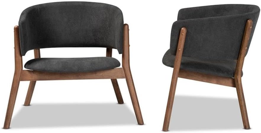 Baxton Studio Baron Mid-Century Modern Dark Grey Fabric Upholstered and Walnut Brown Finished Wood 2-Piece Living Room Accent Chair Set