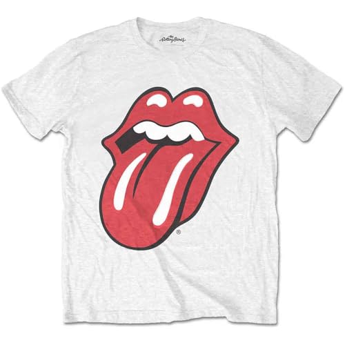The Rolling Stones Men's Classic Tongue with Soft Hand Inks Regular Fit Crew Neck Short Sleeve T - Shirt, White (White White), Medium (Manufacturer Size: Medium)