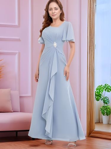 Chiffon Mother of The Bride Dresses for Wedding Long Bridesmaid Dress with Sleeves Ruffle Formal Wedding Guest Dresses4