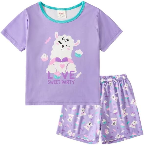 MyFav Big Girls Summer Pajama Set Heart Shape Printed Cute Sleepwear Shorts - Image 2