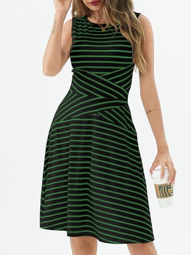 Image of PerZeal Women's Summer Casual Dresses 2025 Sleeveless Striped Mini Dress High Waisted A Line Party Dresses