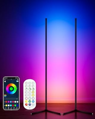 CCACC 2PCS Corner Floor Lamp, 65" Smart RGB Color Changing LED Floor Lamp with APP and Remote Control, Modern Mood Lighting Corner Lamp with Music Sync, DIY Mode & Timing for Living Room Gaming Room
