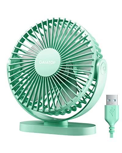 Image of Gaiatop Small Desk Fan, 4.5 Inch Portable 3 Speeds Wind Desktop Table Cooling Fan in Single Button, Adjustment Mini Personal Fan for Home Desktop Office Car Outdoor, Black (Not Battery) (Dark Green)