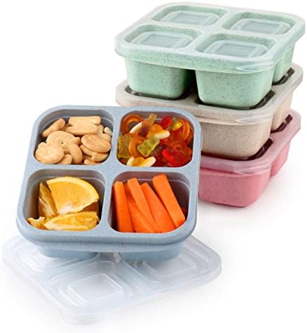 ozazuco 4 Pack Snack Containers, Divided Bento Snack Box, 4 Compartments Reusable Meal Prep Lunch Containers for Kids Adults, Food Storage Containers for School Work Travel