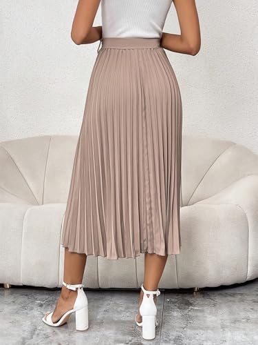 Solid Belted Pleated Skirt Maxi Basic Women's Summer Casual Vinage Skirt2