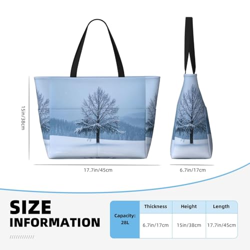 Beach Bag for Women, Waterproof Sandproof Beach Pool Travel Duffel Bags with 7 Pockets, Large Capacity Shoulder Tote Bag for Gym Travel Vacation Essential, Winter Snowflake Tree4