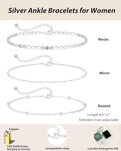 Image of ZHESHY Gold Silver Ankle Bracelets for Women 14K Gold Plated Anklets for Women Waterproof Cuban Link Heart Chain Anklets Set Non Tarnish Dainty Layered Anklet Bracelets for Women Summer Beach Jewelry
