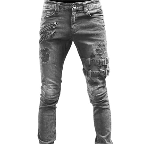 Jeans Pants Trouser Denim Trendy Street Personality Elastic Tight Retro Washed Grinding White Small Foot for Men
