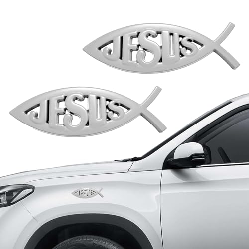 Image of Christian Cross Fish Auto Emblem, Jesus Fish Car Emblem, Weatherproof Christian Symbol Ichthus Cross Decal, Chrome Sliver Badge Bumper Stickers Car Accessories for Most Vehicles (Jesus-Sliver)