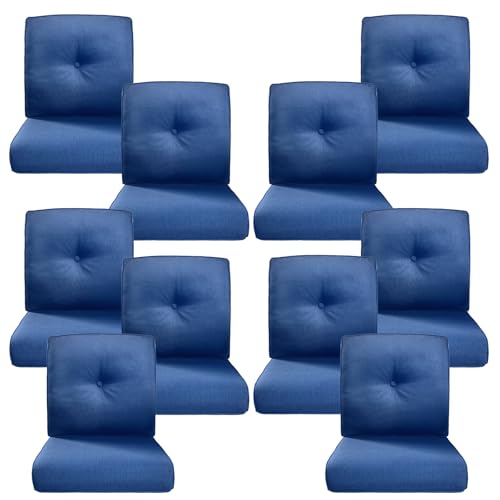 Image of Luxury 4 inch Thick Outdoor Cushion Set of 10 - 22x24 Patio Furniture Cushions with 28D High-Density Foam, Water-Resistant & Fade-Resistant Fabric, Removable Covers for Patio Furniture Sofa Couch -Blue