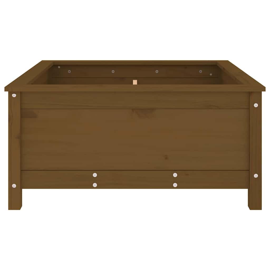 Maceta clásica de jardín de pino para terraza y exterior, robusta jardinera rectangular de madera y macetero, maceta de jardín marrón miel 82,5 x 82,5 x 39 cm