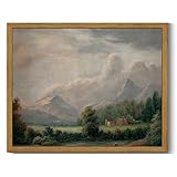 SHENIFY Vintage Framed Wall Art Rustic Cottage Country Riverside Landscape Scenery Home Decor Retro Mountain Decorations for Farmhouse Bedroom Ready to Hang Wall Artwork - 8x10in Natural Framed