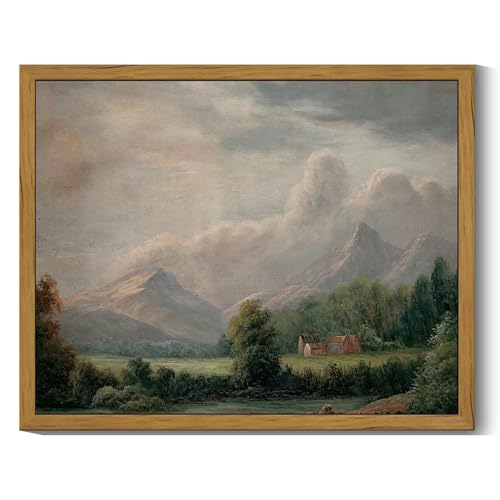 SHENIFY Vintage Framed Wall Art Rustic Cottage Country Riverside Landscape Scenery Home Decor Retro Mountain Decorations for Farmhouse Bedroom Ready to Hang Wall Artwork - 8x10in Natural Framed