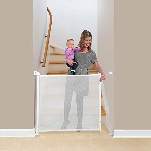 Kidco Retractable Safeway Flexible Mesh Quick Release Baby Toddler Pet Safety Gate With One-Touch Memory Button Technology, White #TOP1