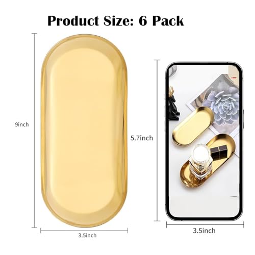 6PCS Stainless Steel Serving Tray Set Small Metal Trays Decorative Gold Platters for Serving Food Party 9" Long Plate Oval Storage Trays Thickened Serving Dishes for Entertaining Sushi Snack — view 2