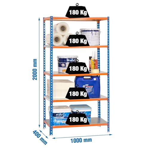 Miniatura 2 de Simonrack Si414 Kit Estantería Con 5 Estantes, Azul Naranja Galvanizado, 2000x1000x400