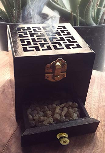 Nazareth Store Wood Incense Burner Holder Natural Ash Wood Box Distiller Cone Charcoal Resin Aromatherapy Fragrance Ornament (Black) #TOP3