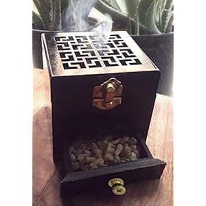 Nazareth Store Black Wood Incense Burner Holder Natural Ash Wood Box Distiller Cone Charcoal Resin Aromatherapy Fragrance Ornament