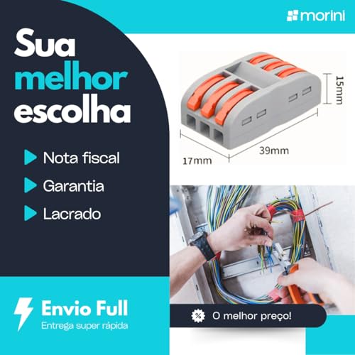 Kit 10 Conectores De Fio Rápido Emenda Click Alavanca Isolante 1, 2 ou 3 vias (3 Vias)