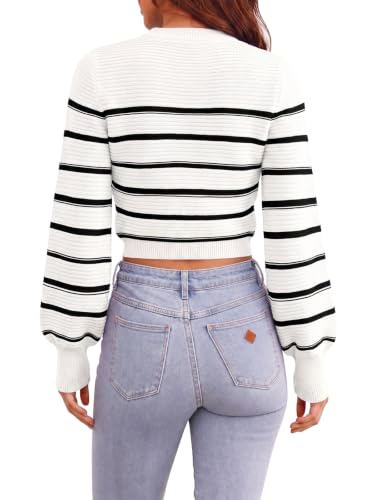 Image of Womens Sexy Crew Neck Cropped Sweaters Knit Long Sleeve Crop Tops Pullover | Ribbed Knit, Long Sleeve, Crop Tops, Pullover,Crew Neck