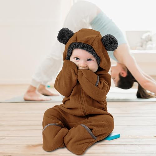 Fantasia de urso infantil - Macacão de lã polar com zíper e capuz | Macacão infantil fofo de manga c