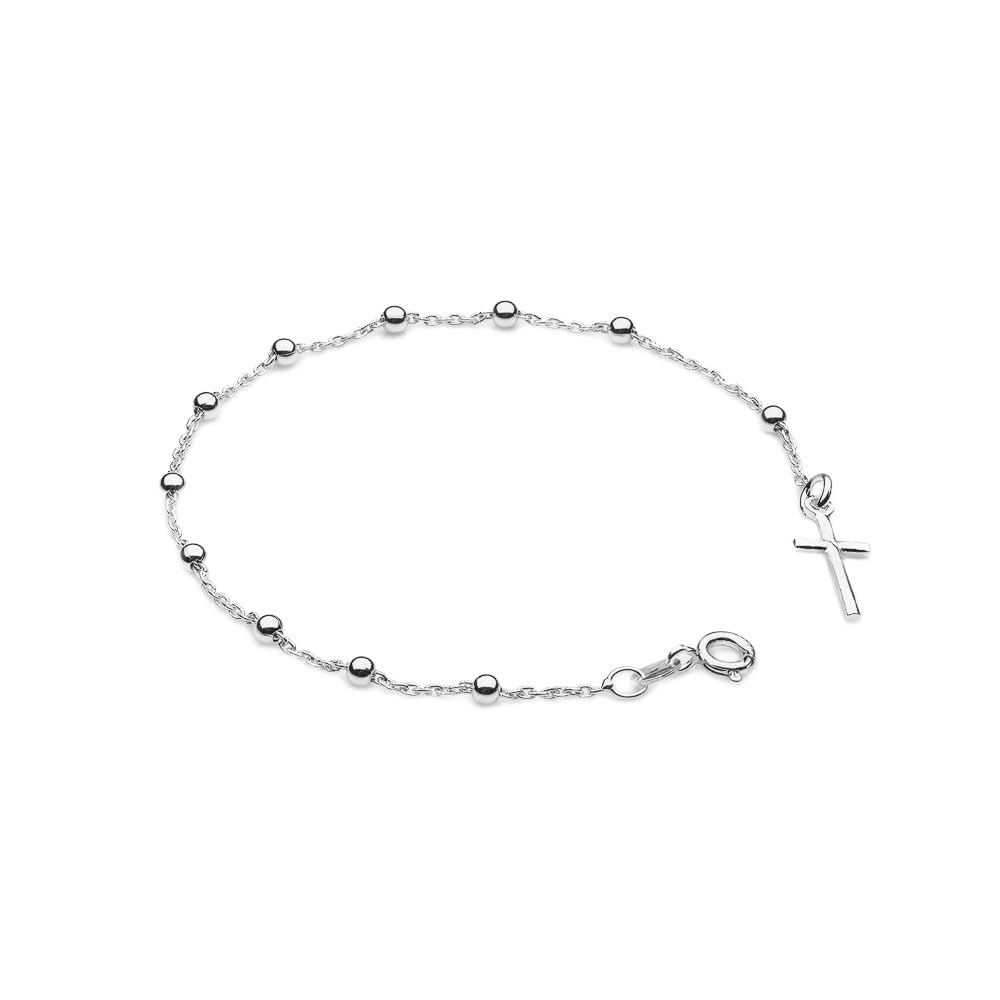 Bracciale da donna e uomo in argento 925 rosario con croce – bracciale in filigrana catena ad ancora 18 cm, gioiello religioso regalo per comunione