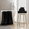 Amazon Basics 6 Piece Oversized Fade resistant Towel set, 100% Cotton towels for bathroom, soft and absorbent, 2 Bath Towels, 2 Hand Towels and 2 Washcloths bathroom towel set, Black #1
