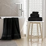 Amazon Basics 6 Piece Oversized Fade resistant Towel set, 100% Cotton towels for bathroom, soft and absorbent, 2 Bath Towels, 2 Hand Towels and 2 Washcloths bathroom towel set, Black - Image 2