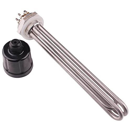 Elemento calefactor eléctrico 220/380 V 6000 W 3U 1.25 pulgadas (DN32) BSP, brida de acero inoxidable con anillo de silicona y cubierta de plástico Cover