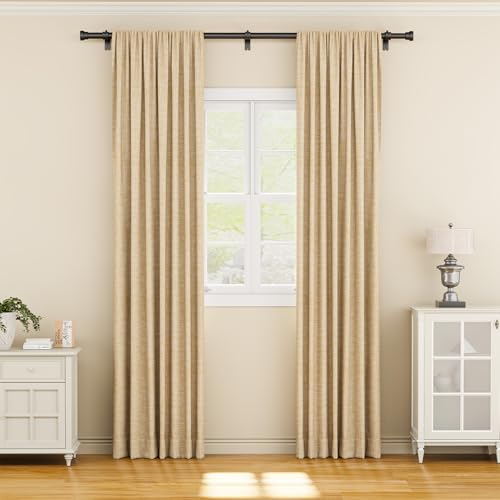Image of YaFex Curtain Rods 2 Pack 32-84 Inch, Heavy Duty 1 Inch Curtain Rod, Black Long Adjustable Window Treatment Rods, Modern Design, Easy Installation