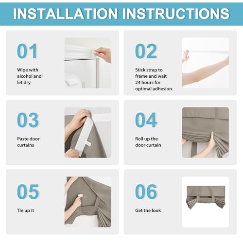Image of RYB HOME Blackout French Door Curtain - Privacy Thermal Insulated Window Shades for Patio Kitchen Front Entry Back Door Glass Window, Self Adhesive No Drill, 1 Panel, 26 inch W x 80 inch L, Sand