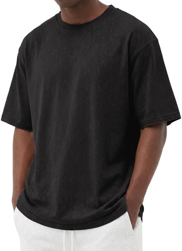 COOFANDY Men's Cotton T-Shirts Oversized Shirt Short Sleeves Streetwear Loose Fit Summer Tee Tops Washed Basic Unisex Shirts