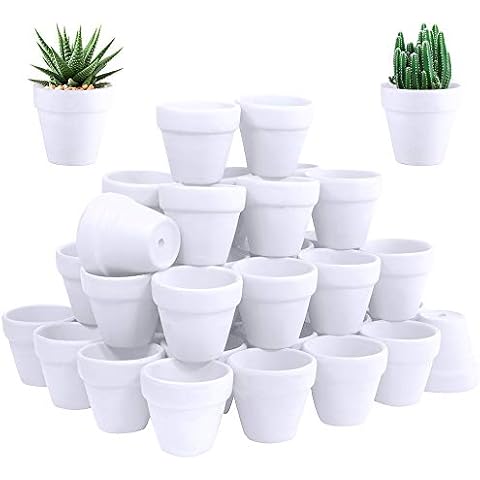 60 Pcs White Terra Cotta Pot - 2.5 Inch Tiny Mini Clay Pots with Drainage Holes Flower Nursery Terra Cotta Pots for Succulent Plants, Crafts, Wedding Baby Shower Favor Cover