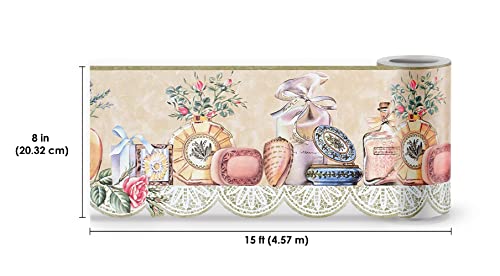 Wall Border - Vintage Powder Table Soap Cream Perfume Seashell Scalloped Fashion Wallpaper Border Retro Design, Prepasted Roll 15 Ft. X 7 In. #TOP1