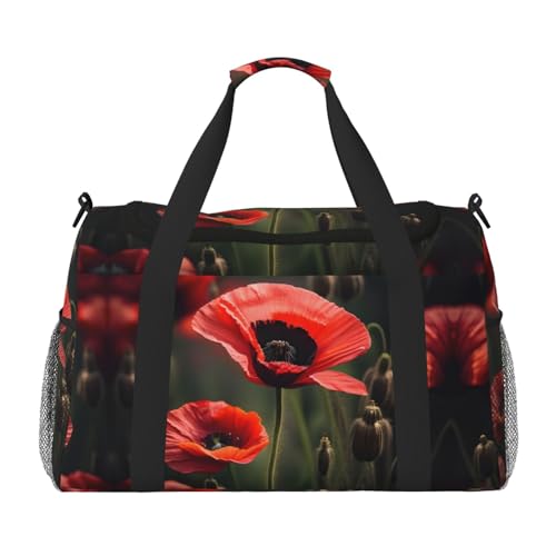 Sac de sport sous le siège imprimé coquelicot rouge et noir One Size souple