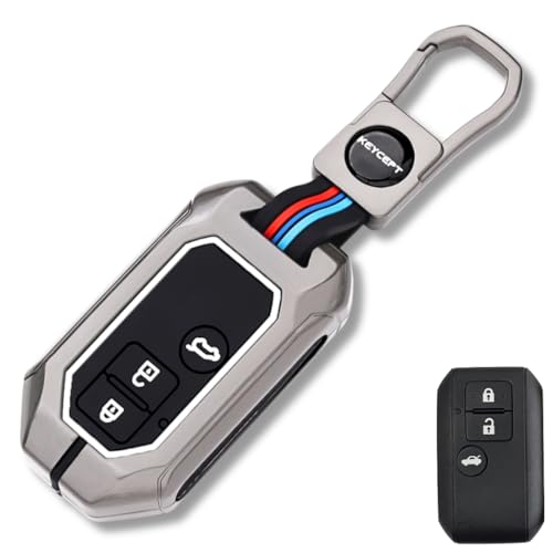 Image of KEYCEPT Metal Keycover for Suzuki Swift, Dzire, Ertiga, Brezza, Fronx, Jimny, Ignis, Rumion, Hyryder, E-Vitara, Victoris 3 Button Smart Key with Keychain (Short Keychain).
