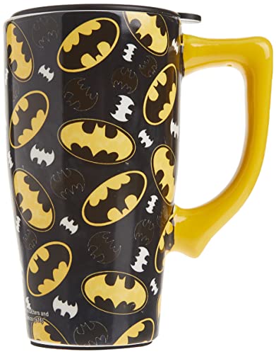 Image of Spoontiques - Ceramic Travel Mugs - Batman Logo Cup - Hot or Cold Beverages - Gift for Coffee Lovers