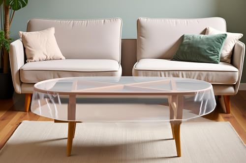Image of The Furnishing Tree Oval Shaped Transparent Center Table Cover WxL 45x70 inches 0.25 mm Thickness Without Lace