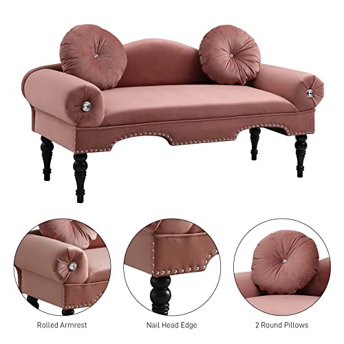 Damaifrom 54" Mid-Century Velvet Upholstered Loveseat Sofa Couch With Armrest And 2 Pillows Accent Bedside Entryway Bench Sofa Chaise Lounge Sofa Love Seat For Bedroom, Living Room Office (Rose) #TOP5