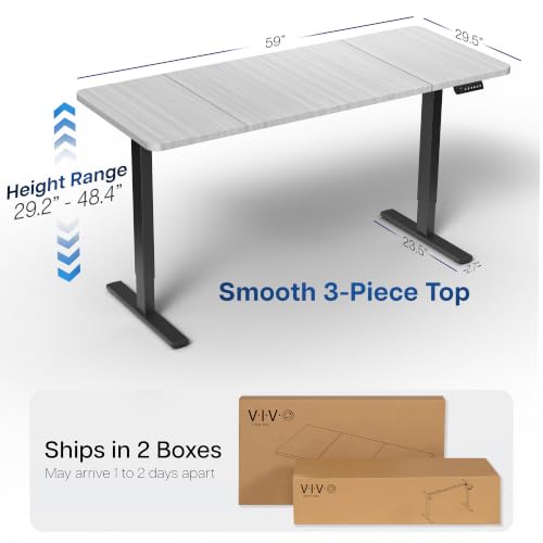 Image of VIVO Dark Gray 60 x 30 in Standing Desk, DESK-KIT-1B6G-30 | Electric, Holds 220 lbs, Sit Stand, Height Adjustable, Extra Deep Table Top, Memory Presets, 1B Series, Black Frame