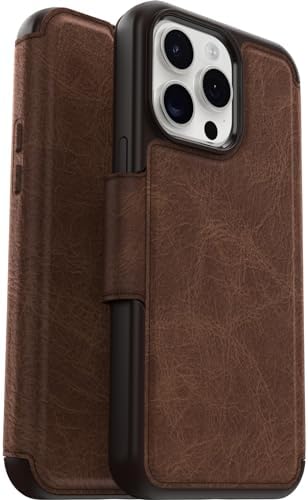 OtterBox iPhone 15 Pro MAX (Only) Strada Folio Series Case - Espresso (Brown), Card Holder, Snaps to MagSafe, Genuine Leather, Pocket-Friendly, Folio case