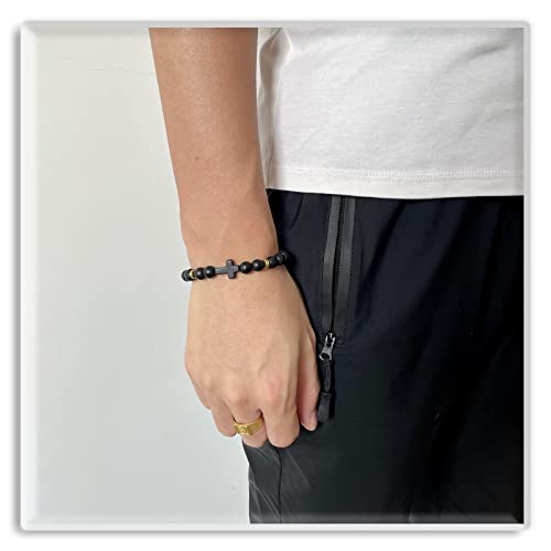 Image of Xusamss Fashion 8MM Matte Agate Beads Bracelet Cross Elastic Bracelet,7 1 /2 Wrist
