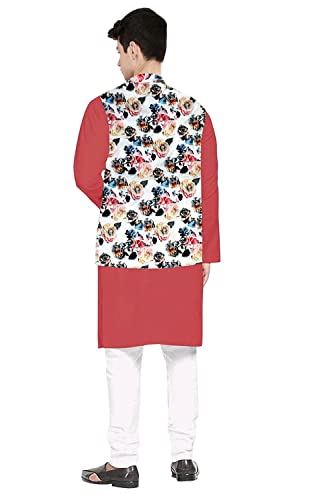 Image of Os Men's & boy kurta pyjama set with nerhu jackets (Multi printed) in cotton (baap beta|father son|)