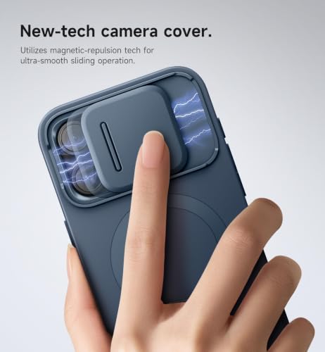 Image of SURITCH for iPhone 15 Pro Max Case with Magnetic Camera Slide Cover and Adjustable Kickstand, Compatible with MagSafe, Shockproof Bumper Case Slim Protective Cover 6.7 Inch, Blue
