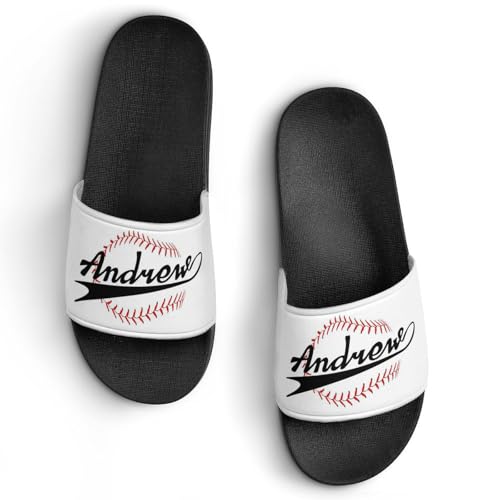 Custom Sports Slides Personalized Slippers - Baseball Sandals Quick Drying Softball Slippers Indoor Outdoor,Gifts for Men Youth Boy (Black,Style 15)