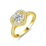 Anillo de Matrimonio - Alianza de boda para mujer con corazón y redondo con moissanita de 1 quilate, oro amarillo de 18 quilates, talla S 1/2