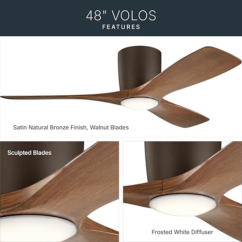 Image of Kichler Volos 48 inch Ceiling Fan With LED Light, Natural Bronze, 300032SNB | Wall Control, Contemporary Indoor Fan, Low Profile Ceiling Fan with Light