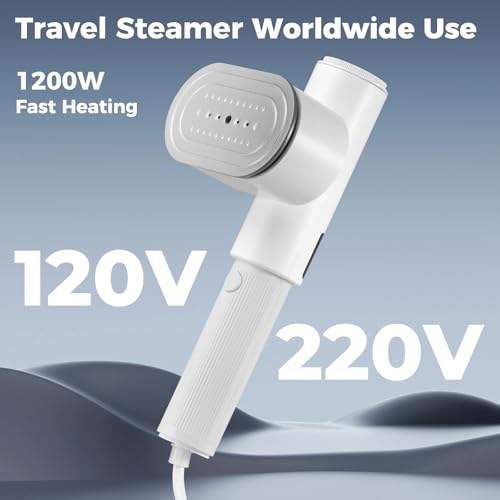 Praclife Travel Steamer for Clothes with LED Screen Display, Portable Travel Iron Steam Mini Holiday 1200W Fast Heat Up Handheld Garment Steamer, 90° Rotatable Handle, 100ml Water Tank, White - Image 2