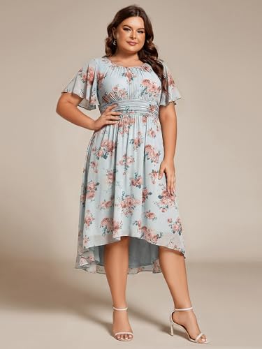 Image of Ever-Pretty Women's Plus Size Formal Wedding Guest Dresses for Curvy Women A Line Chiffon Midi High Low Cocktail Dress