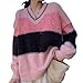 Chinc. Maglione Pullover per Le Donne V-Neck Fashion Striped Maglioni Donne Allentati Tender Peluche Flocking Vintage Inverno Addensare Addensare Caldi Mollover a Maglia Calda Tutte Le Partite Design